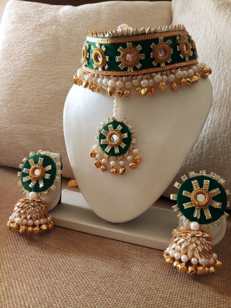 Gota Jewellery Set, Gota Jewellery for Mehndi in Green Colour